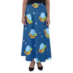 Seamless Pattern Ufo With Star Space Galaxy Background Flared Maxi Skirt by Vaneshart