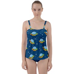 Seamless Pattern Ufo With Star Space Galaxy Background Twist Front Tankini Set by Vaneshart