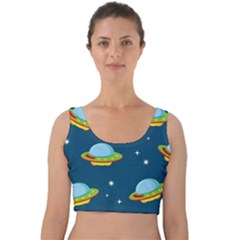 Seamless Pattern Ufo With Star Space Galaxy Background Velvet Crop Top by Vaneshart