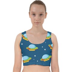 Seamless Pattern Ufo With Star Space Galaxy Background Velvet Racer Back Crop Top by Vaneshart
