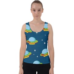 Seamless Pattern Ufo With Star Space Galaxy Background Velvet Tank Top by Vaneshart