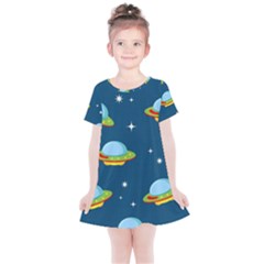 Seamless Pattern Ufo With Star Space Galaxy Background Kids  Simple Cotton Dress by Vaneshart