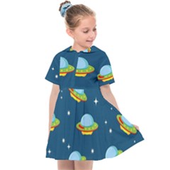 Seamless Pattern Ufo With Star Space Galaxy Background Kids  Sailor Dress by Vaneshart