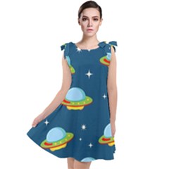 Seamless Pattern Ufo With Star Space Galaxy Background Tie Up Tunic Dress by Vaneshart