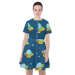 Seamless Pattern Ufo With Star Space Galaxy Background Sailor Dress by Vaneshart