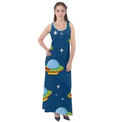 Seamless Pattern Ufo With Star Space Galaxy Background Sleeveless Velour Maxi Dress by Vaneshart