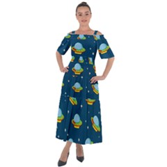 Seamless Pattern Ufo With Star Space Galaxy Background Shoulder Straps Boho Maxi Dress  by Vaneshart