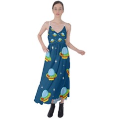 Seamless Pattern Ufo With Star Space Galaxy Background Tie Back Maxi Dress by Vaneshart