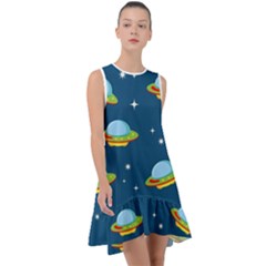 Seamless Pattern Ufo With Star Space Galaxy Background Frill Swing Dress by Vaneshart