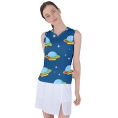 Seamless Pattern Ufo With Star Space Galaxy Background Women s Sleeveless Sports Top by Vaneshart