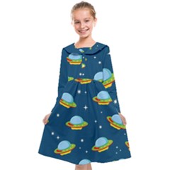 Seamless Pattern Ufo With Star Space Galaxy Background Kids  Midi Sailor Dress by Vaneshart