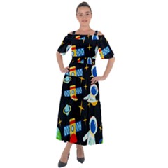 Space Seamless Pattern Shoulder Straps Boho Maxi Dress  by Vaneshart