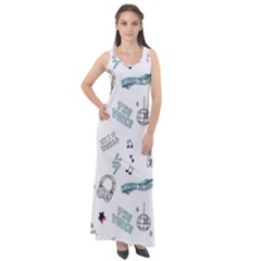 Music Themed Doodle Seamless Background Sleeveless Velour Maxi Dress by Vaneshart