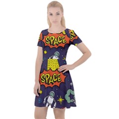 Vector Flat Space Design Background With Text Cap Sleeve Velour Dress  by Vaneshart