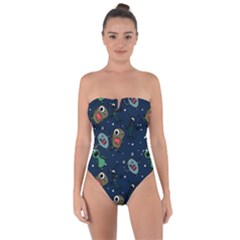 Monster Alien Pattern Seamless Background Tie Back One Piece Swimsuit by Vaneshart