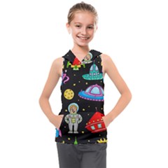 Seamless Pattern With Space Objects Ufo Rockets Aliens Hand Drawn Elements Space Kids  Sleeveless Hoodie by Vaneshart
