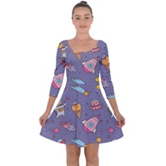 Outer Space Seamless Background Quarter Sleeve Skater Dress by Vaneshart