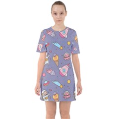 Outer Space Seamless Background Sixties Short Sleeve Mini Dress by Vaneshart