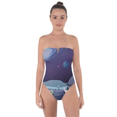 Alien Astronaut Scene Tie Back One Piece Swimsuit by Vaneshart