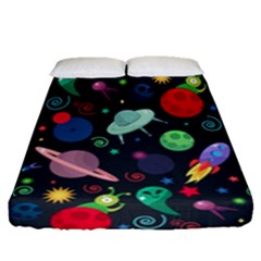 Cosmos Ufo Concept Seamless Pattern Fitted Sheet (queen Size) by Vaneshart