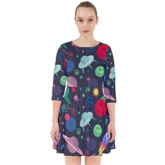 Cosmos Ufo Concept Seamless Pattern Smock Dress by Vaneshart