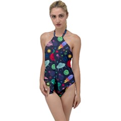 Cosmos Ufo Concept Seamless Pattern Go With The Flow One Piece Swimsuit by Vaneshart