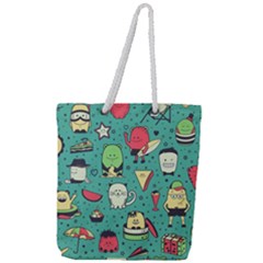 Seamless Pattern With Funny Monsters Cartoon Hand Drawn Characters Unusual Creatures Full Print Rope Handle Tote (large) by Vaneshart
