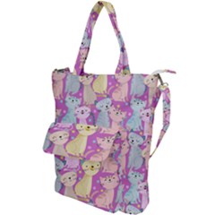 Colorful Cute Cat Seamless Pattern Purple Background Shoulder Tote Bag by Vaneshart