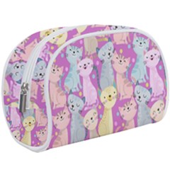 Colorful Cute Cat Seamless Pattern Purple Background Makeup Case (large) by Vaneshart