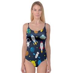 Big Set Cute Astronauts Space Planets Stars Aliens Rockets Ufo Constellations Satellite Moon Rover V Camisole Leotard  by Vaneshart