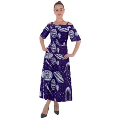 Space Sketch Seamless Pattern Shoulder Straps Boho Maxi Dress  by Vaneshart