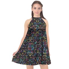 Seamless Pattern With Love Symbols Halter Neckline Chiffon Dress  by Vaneshart