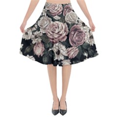 Elegant Seamless Pattern Blush Toned Rustic Flowers Flared Midi Skirt by Vaneshart