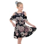 Elegant Seamless Pattern Blush Toned Rustic Flowers Kids  Shoulder Cutout Chiffon Dress