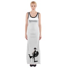 Woman And Wolf Hound White Background Thigh Split Maxi Dress by nationalseashoreclothing