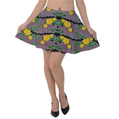 Plumeria And Frangipani Temple Flowers Ornate Velvet Skater Skirt by pepitasart