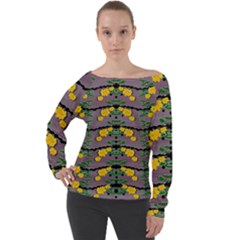 Plumeria And Frangipani Temple Flowers Ornate Off Shoulder Long Sleeve Velour Top by pepitasart