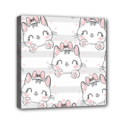 Cat With Bow Pattern Mini Canvas 6  X 6  (stretched) by Vaneshart