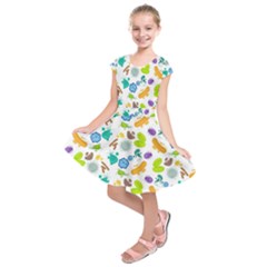 Bacteria Virus Seamless Pattern Kids  Short Sleeve Dress