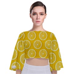Lemon Fruits Slice Seamless Pattern Tie Back Butterfly Sleeve Chiffon Top by Vaneshart