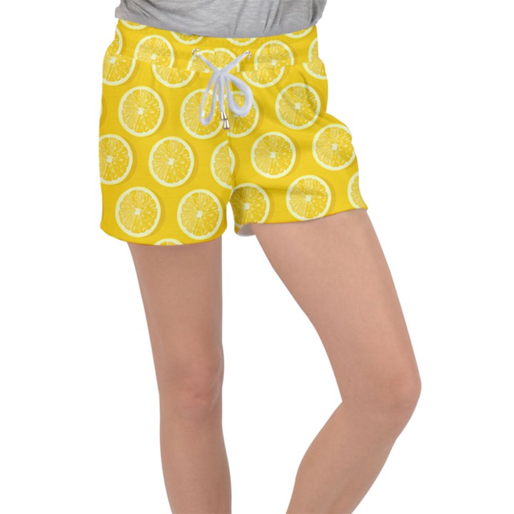 Lemon Fruits Slice Seamless Pattern Velour Lounge Shorts