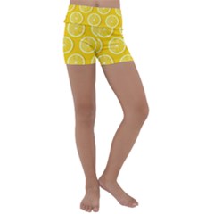 Lemon Fruits Slice Seamless Pattern Kids  Lightweight Velour Yoga Shorts by Vaneshart