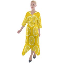 Lemon Fruits Slice Seamless Pattern Quarter Sleeve Wrap Front Maxi Dress by Vaneshart