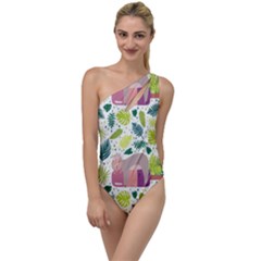Cute Sloth Sleeping Ice Cream Surrounded By Green Tropical Leaves To One Side Swimsuit by Vaneshart