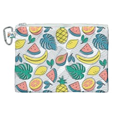 Seamless Pattern Tropical Fruit Banana Watermelon Papaya Lemon Orange Monstera Canvas Cosmetic Bag (xl) by Vaneshart