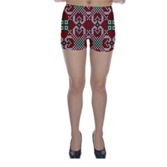 Grandma S Christmas Knitting Pattern Red Green White Colors Skinny Shorts by Vaneshart