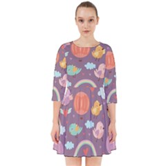 Cute Seamless Pattern With Doodle Birds Balloons Smock Dress by Vaneshart
