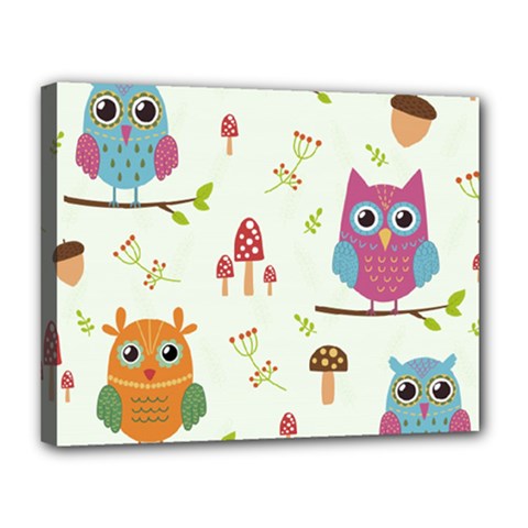 Forest Seamless Pattern With Cute Owls Canvas 14  X 11  (stretched) by Vaneshart