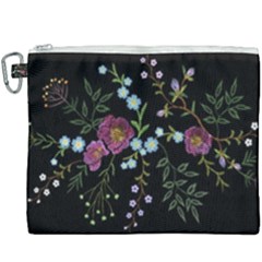 Embroidery Trend Floral Pattern Small Branches Herb Rose Canvas Cosmetic Bag (xxxl) by Vaneshart
