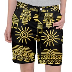 Maya Style Gold Linear Totem Icons Pocket Shorts by Vaneshart